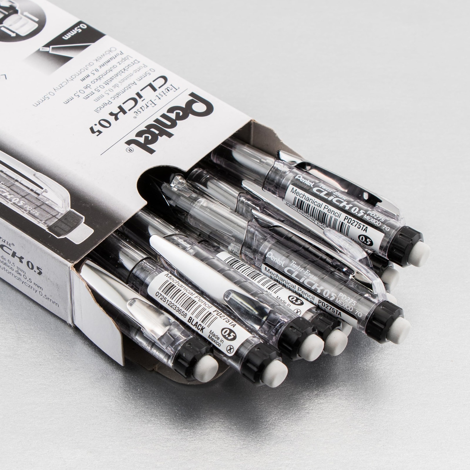 Pentel Twist Erase Click Mechanical Pencils 12 Pack 0.5mm Black with Eraser
