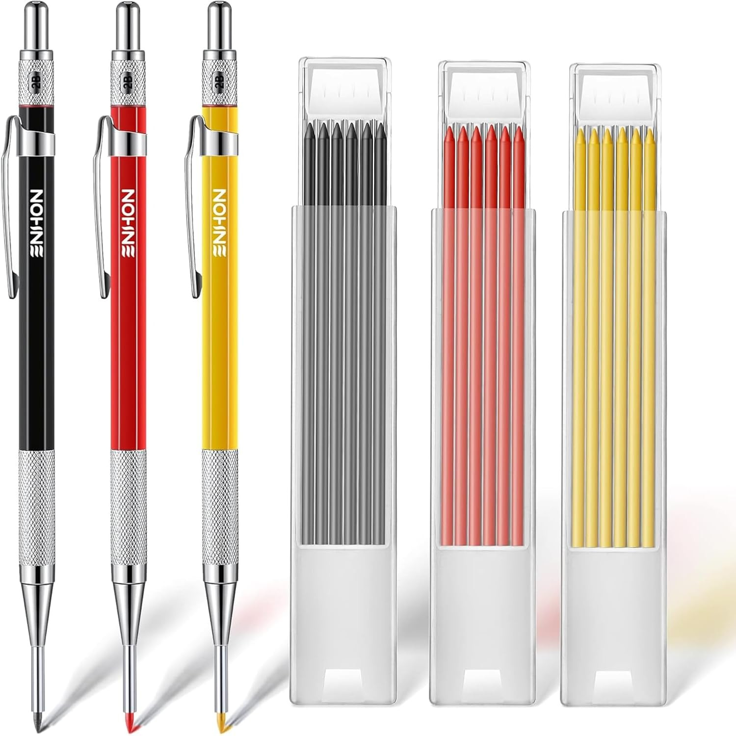 3 Pcs 2Mm Mechanical Carpenter Pencil Set with 36 Marker Refills and Sharpener,