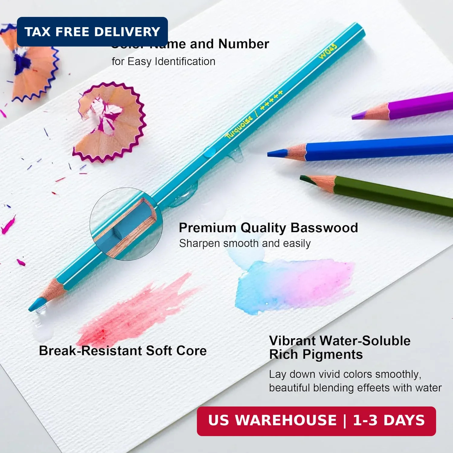 KALOUR Watercolor Pencils,50 Colors, Blendable Wet or Dry, Ideal for Coloring Bo