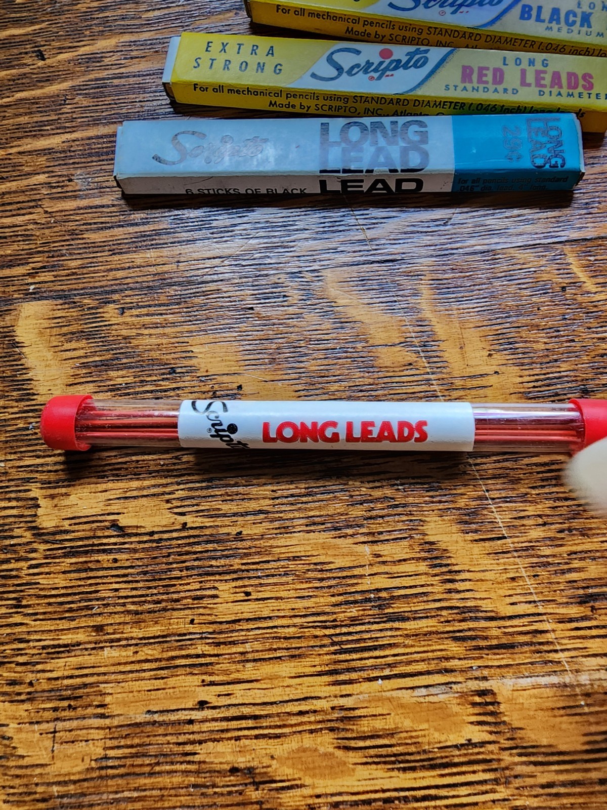 Lot Of 4 Vintage Scripto Extra Strong Long Pencil Leads 2 Colors Eraser Box W/1