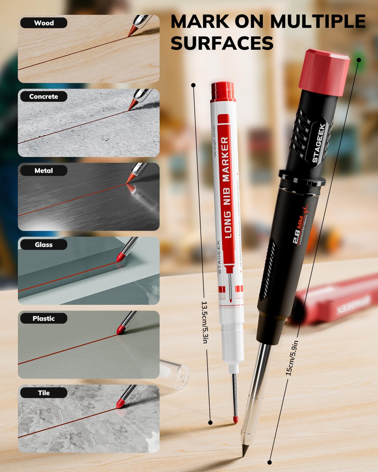 3 PCS Carpenter Pencils 57 Refills Mechanical Construction Woodworking Tool