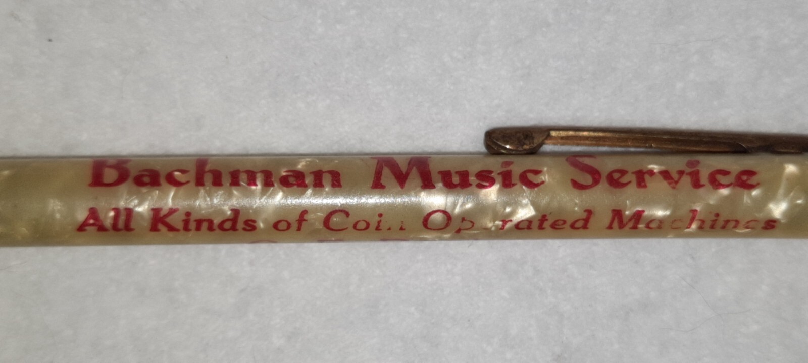 “Bachman Music Ser.*Coin Op. Machines*Phone 49 North Bend, Nebr.” Working Pencil