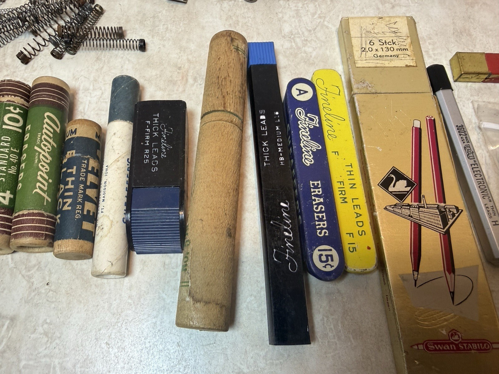 Assorted Lot of Lead & Erasers & Springs & Clips for Vintage Pens Pencils