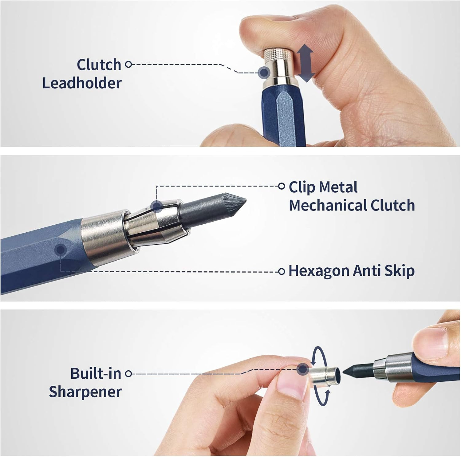 5.6mm Mechanical Pencil Lead Holder with Clip Metal Mechanical Clutch with Bu…
