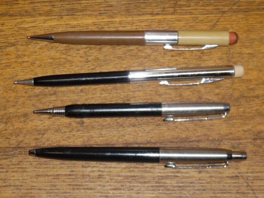 3 Vintage Mechanical Pencils – Scripto Parker Sheaffer – And 1 Parker Pen Casing