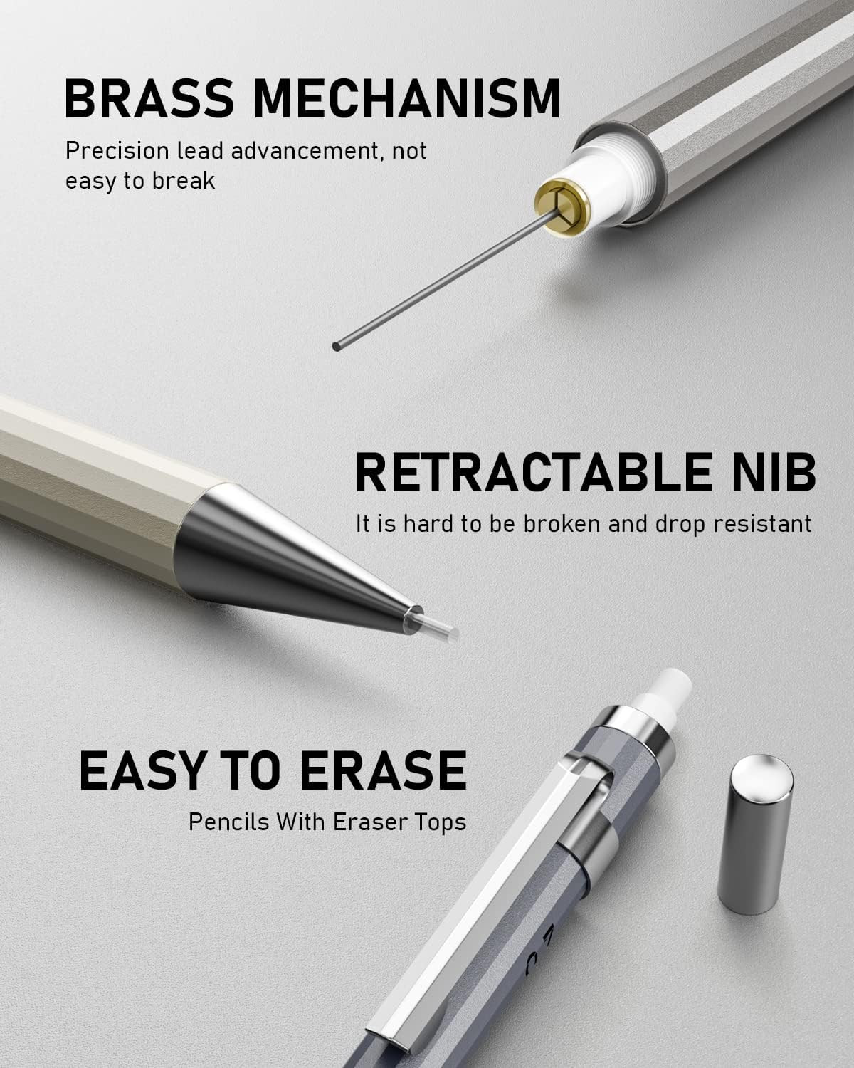 37PCS Art Mechanical Pencil Set, Metal Drafting Pencils 0.5 Mm, 0.7 Mm, 0.9 Mm &