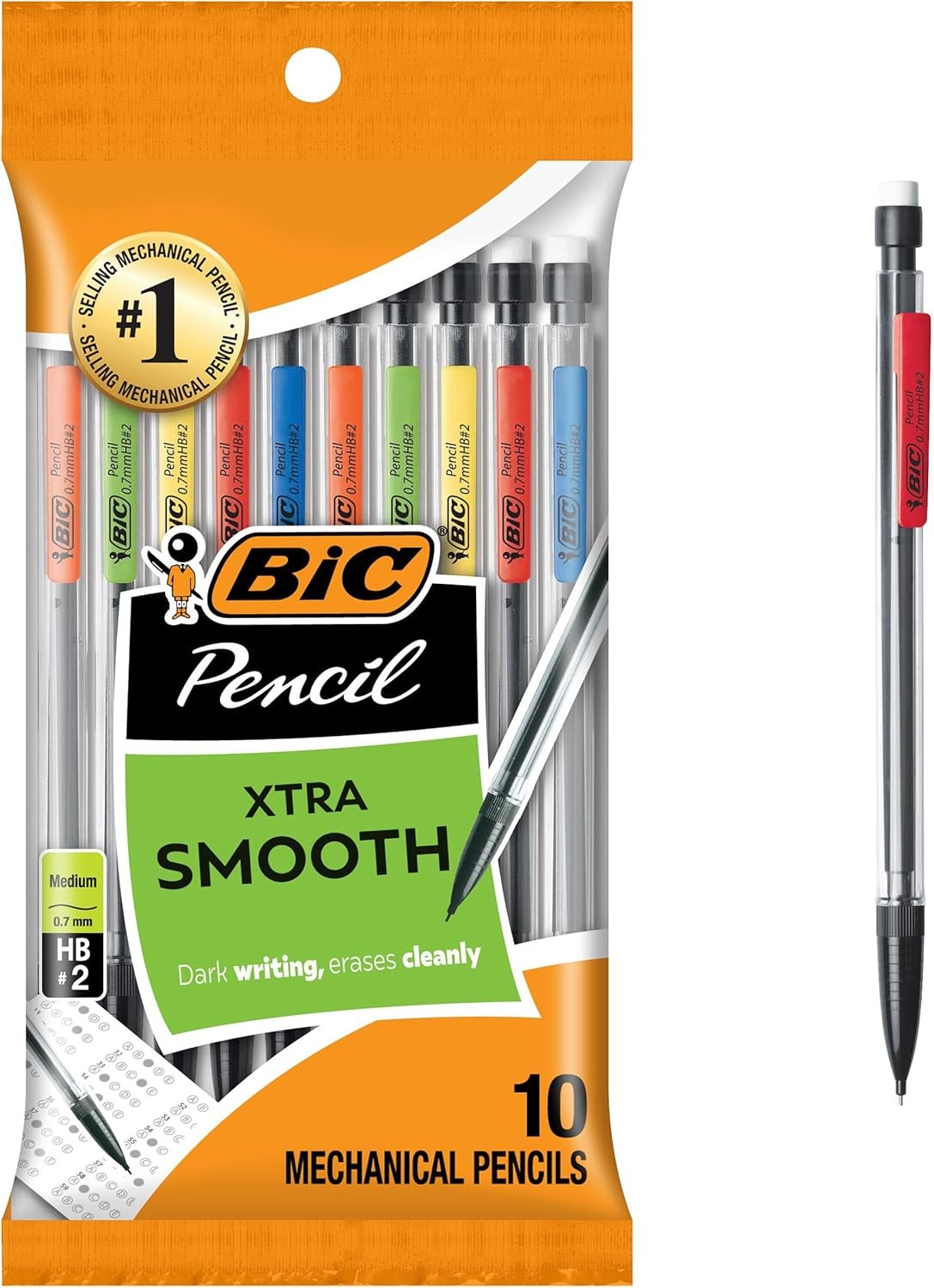 BIC Xtra-Smooth Mechanical Pencils with Erasers, 10 Count (Pack of 1), Black