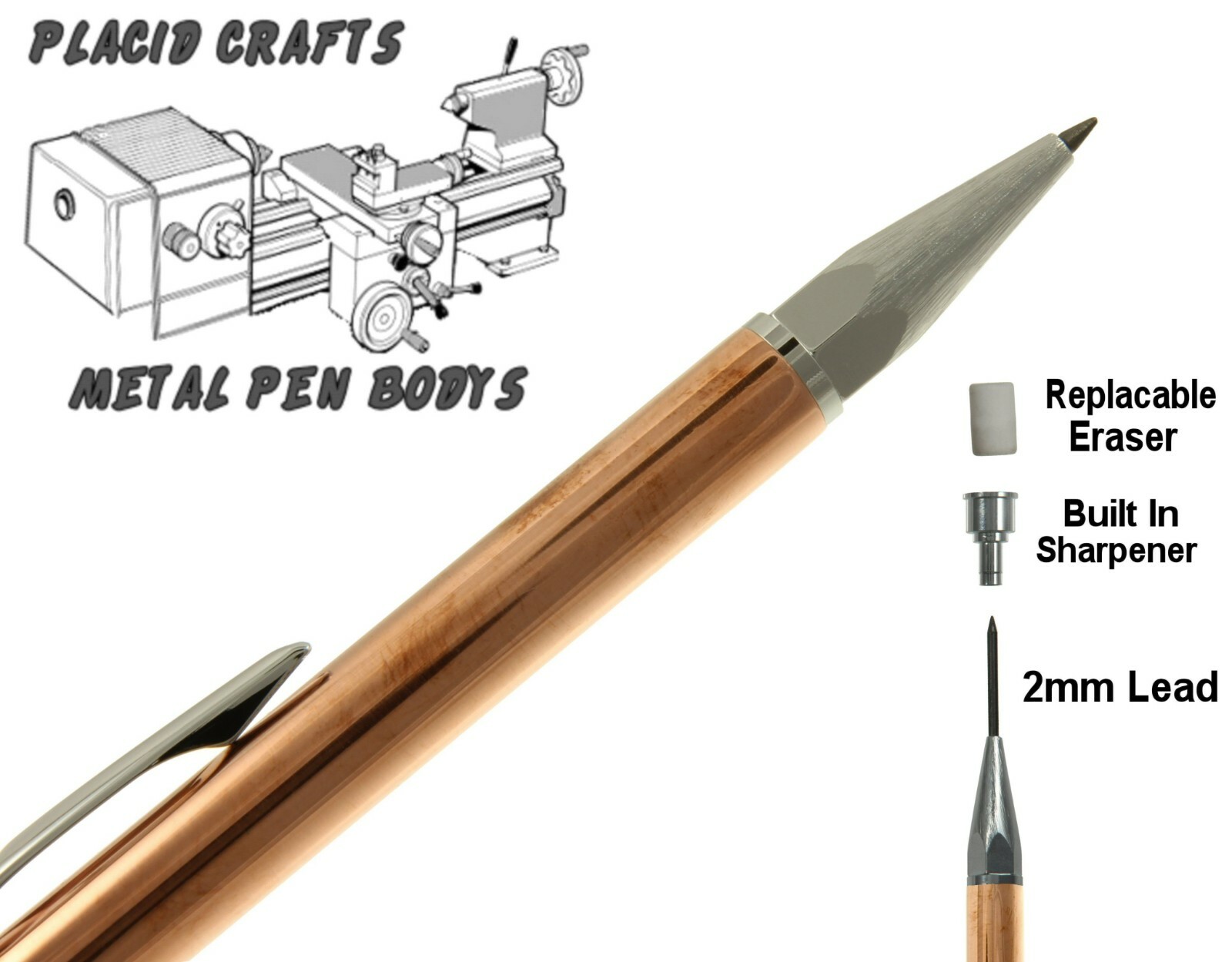 Throw Back Handcrafted 2mm Pencil in Chrome with Raw Copper Body / #347