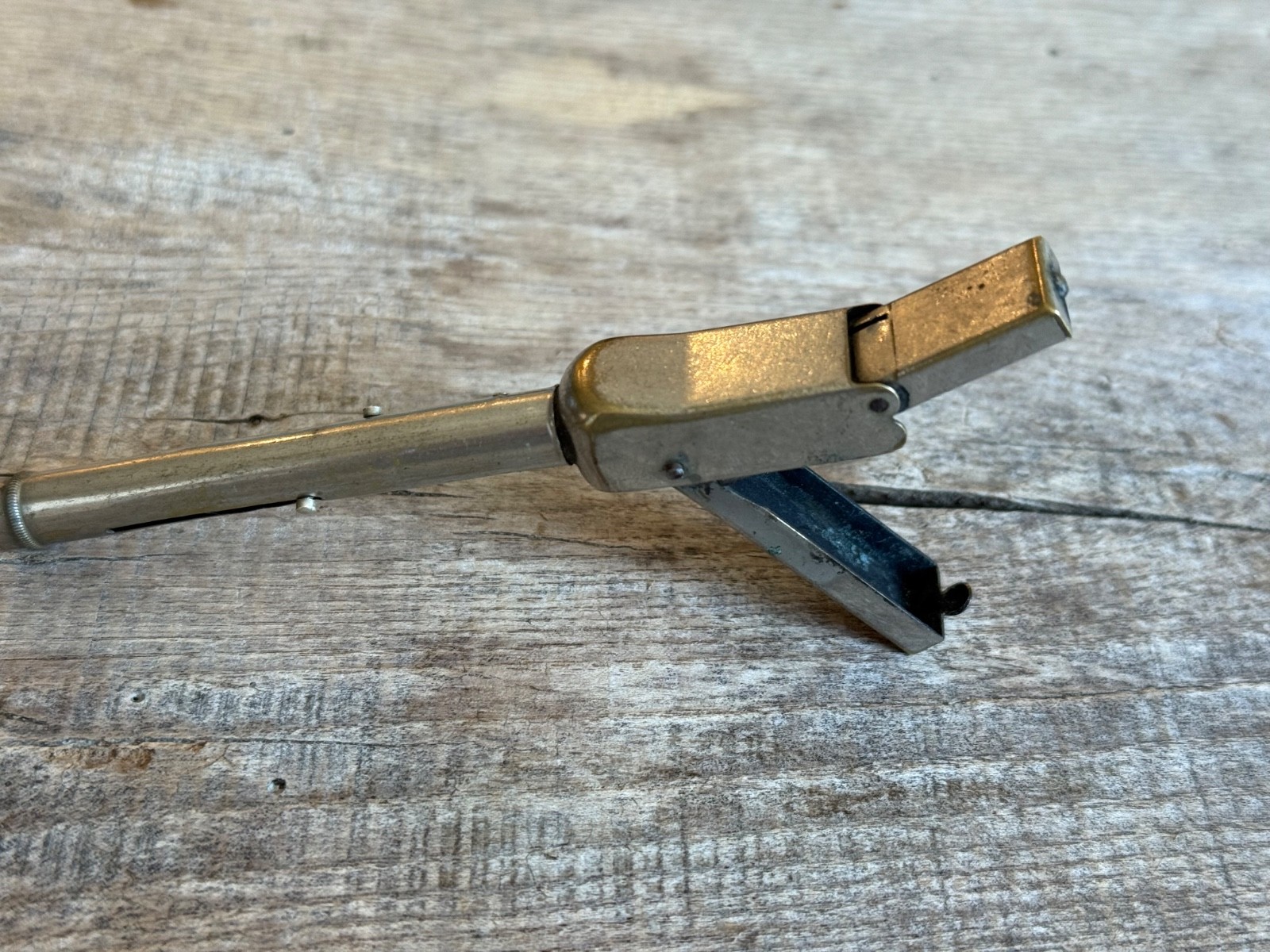 Rare vintage metal folding name stamp & pencil dip calligraphy pen all in one