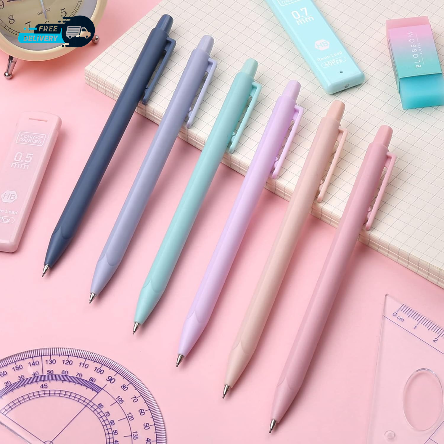 Cute Mechanical Pencil Set 6PCS Pastel Mechanical Pencils 0.5 Mm & 0.7Mm & 0.9Mm