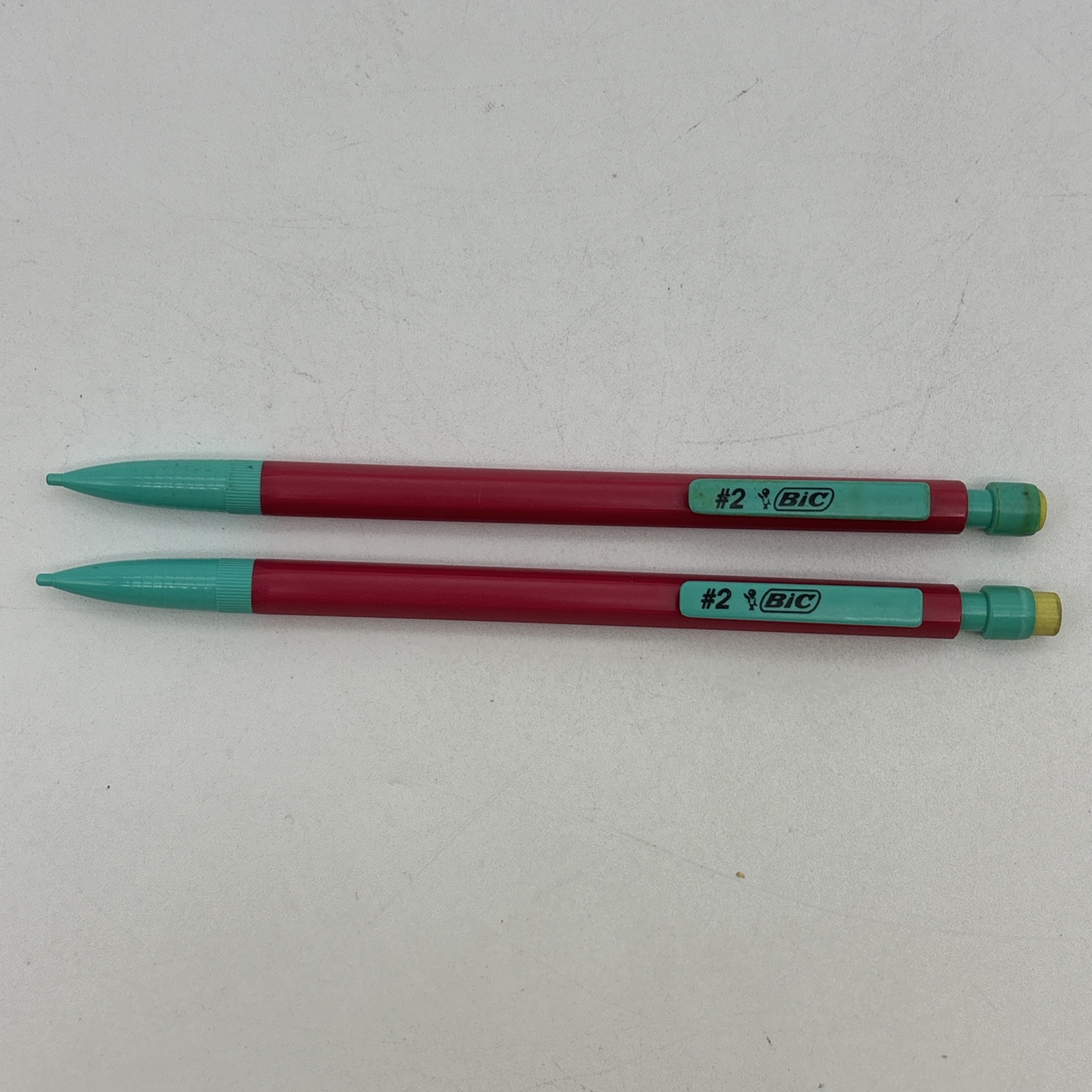 Bic #2 Mechanical Pencils Pink And Blue Green Fuchsia And Turquoise 90s Lot Of 2