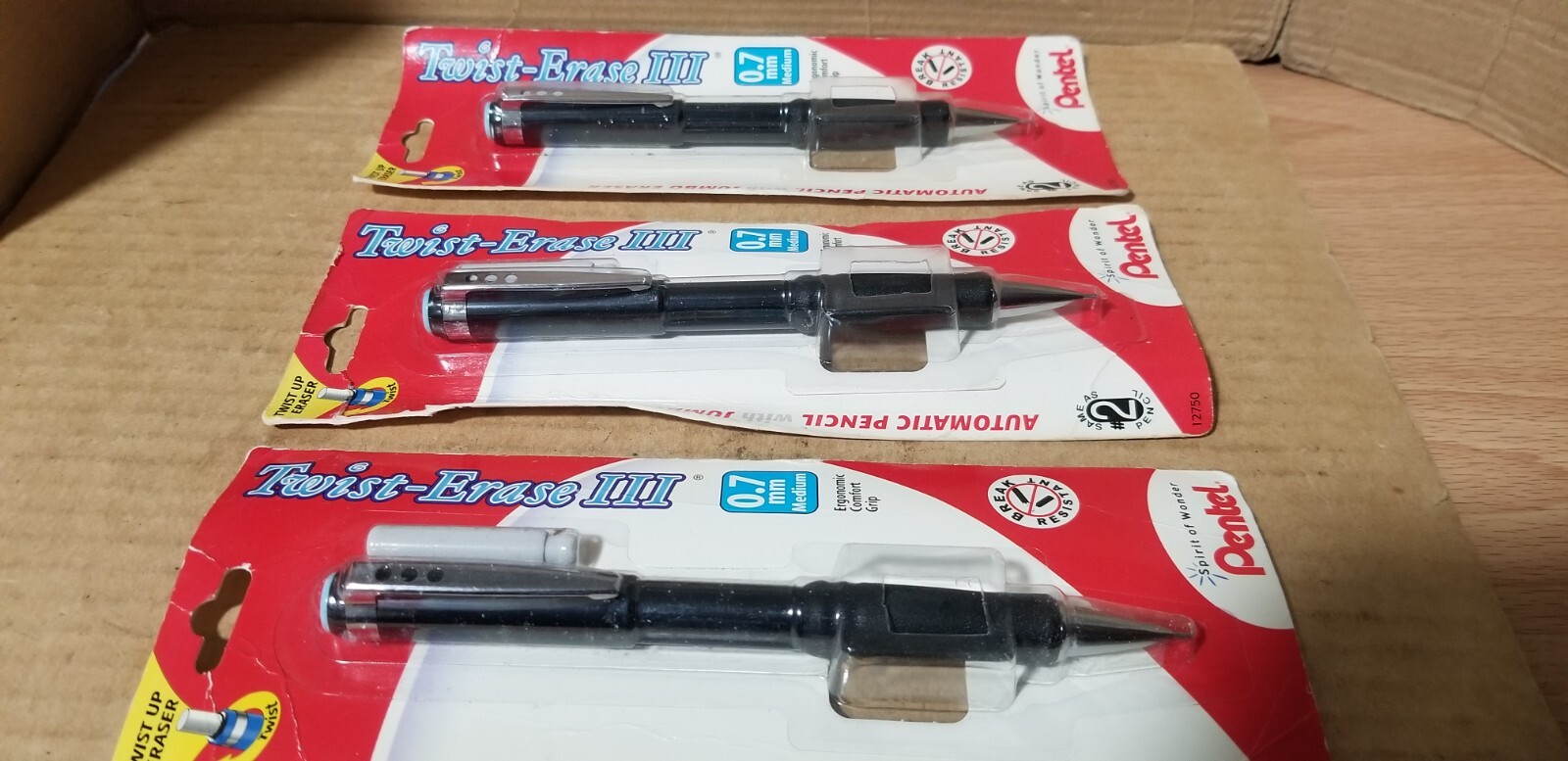 3PK Pentel Twist Erase III Automatic Pencil 0.7mm Black Barrels, NOS