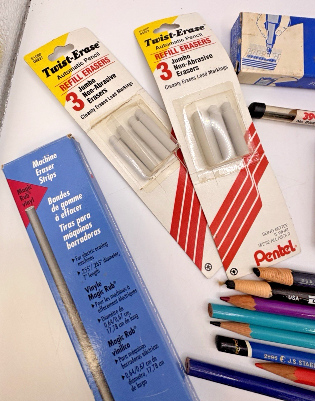 Lot Of Draft Pentel Mechanical Pencil Leads Staedtler Eberhard Faber Erasers VTG