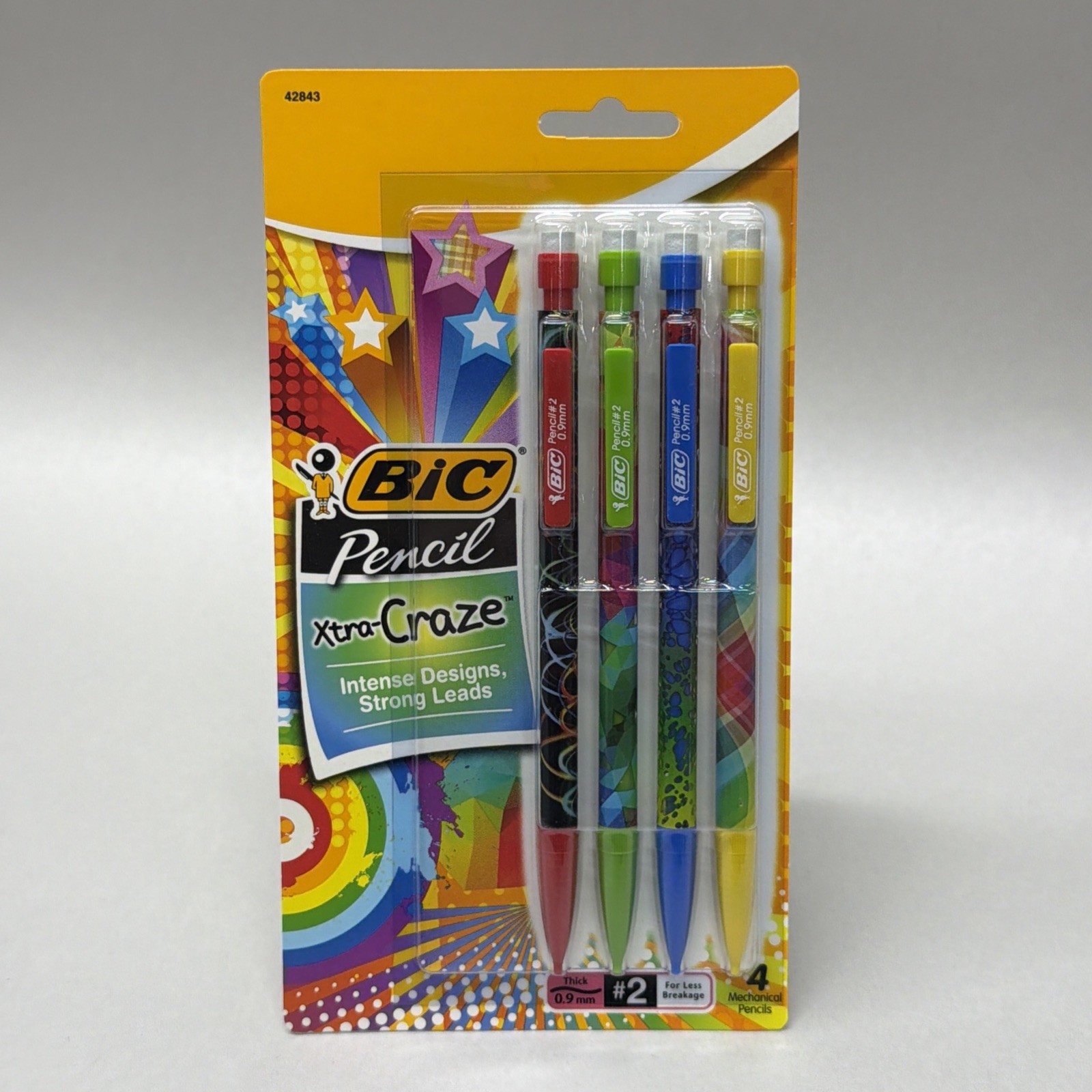 NEW Old Stock 2014 BIC Xtra-Craze Intense Design 4pk No. 2 Mechanical Pencils