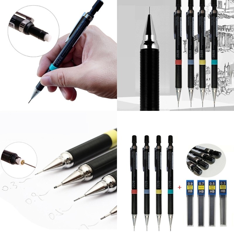 4 Pcs Mechanical Pencils Set Automatic Pencils Drawing Pencils 0.3/0.5/0.7/0.9mm