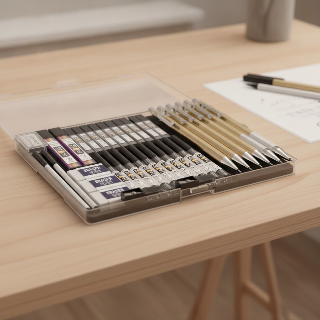 Effortless Drawing Tools: 34PCS Metal Mechanical Pencils with 3 Erasers Included