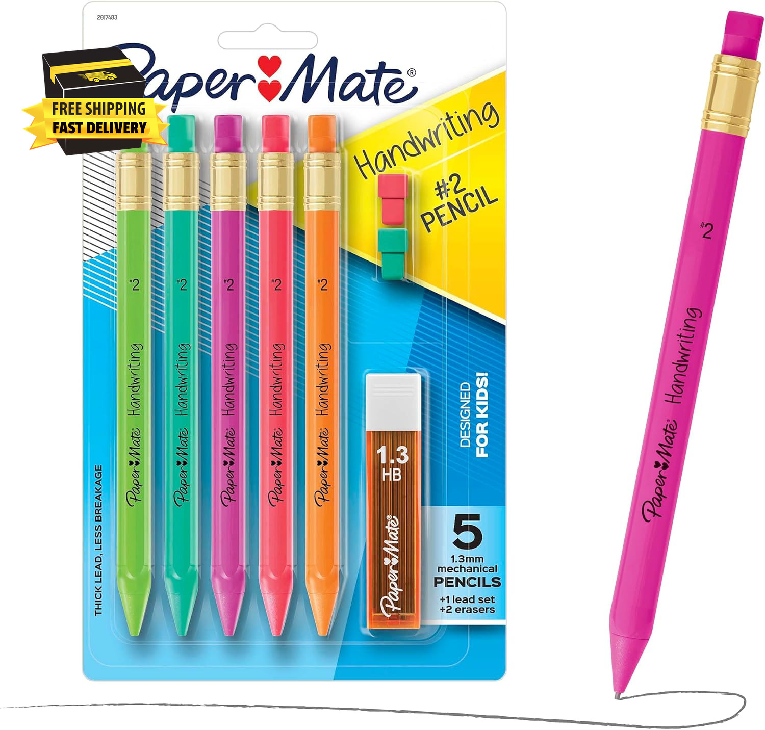 Handwriting Triangular Mechanical Pencil Set with Lead & Eraser Refills, 1.3Mm,