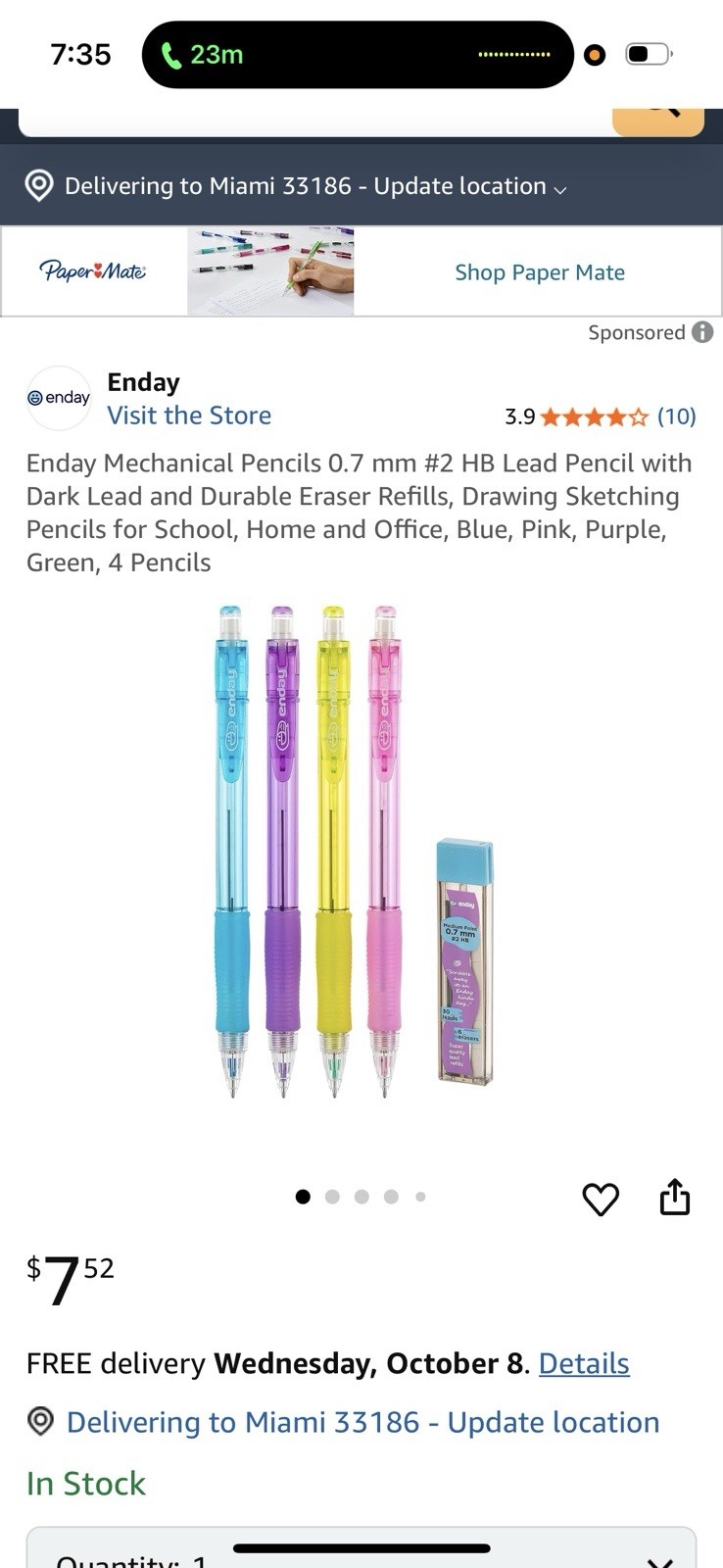 Enday Mechanical Pencils 0.7mm #2 HB Lead Pencil with Dark Lead and Durable