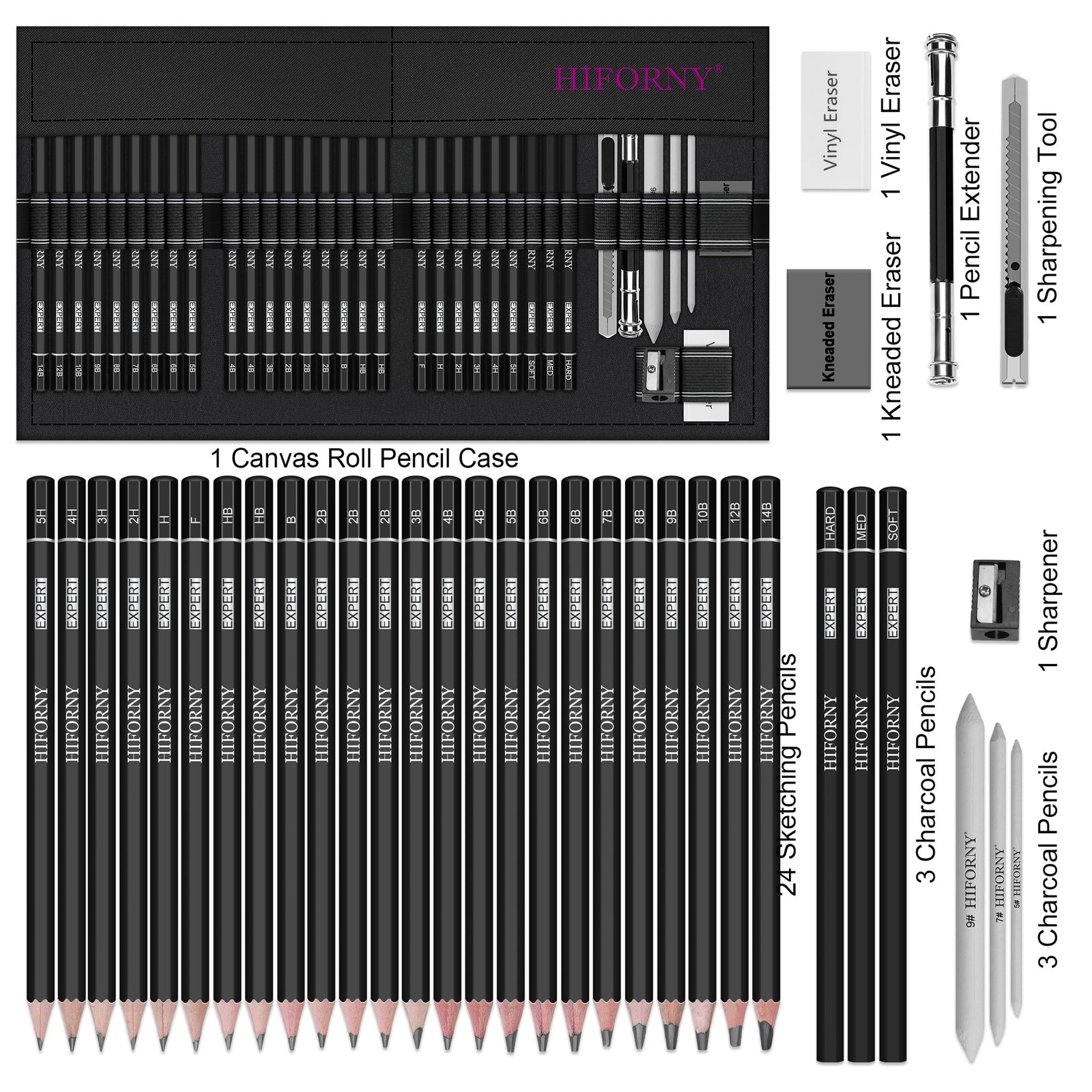 HIFORNY 36 PCS Sketching Drawing Pencil 1 Count (Pack of 36), Black