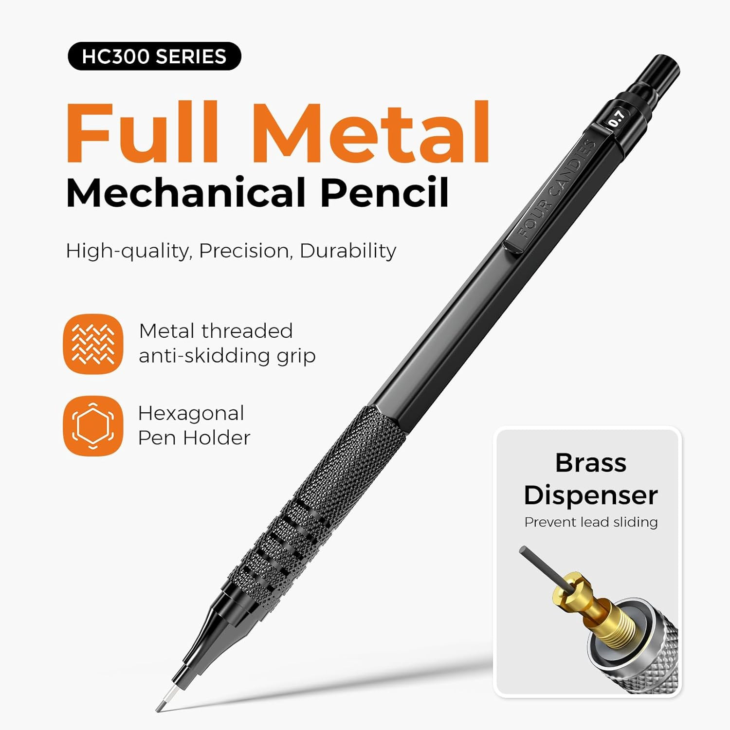 2PCS Metal Mechanical Pencils Set with Case, 0.5mm & 0.7 mm Artist Pencil with 6