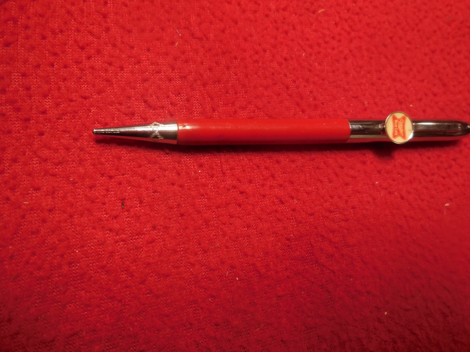 Vintage Miller High Life beer red and chrome mechanical pencil 1970`s Mancave