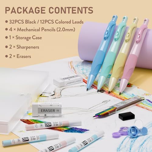 4PCS Thick Barrel Mechanical Pencil with Comfort Grip, 2.0MM Ergonomic