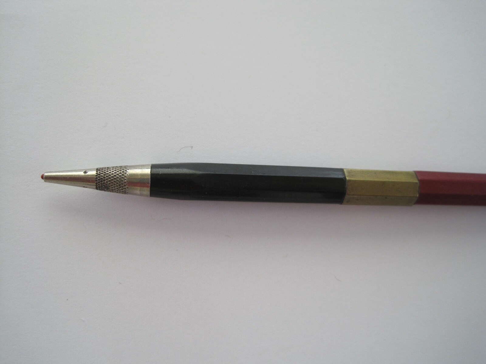 Mechanical Pencil Red and White Brass Tone Center Piece Unbranded
