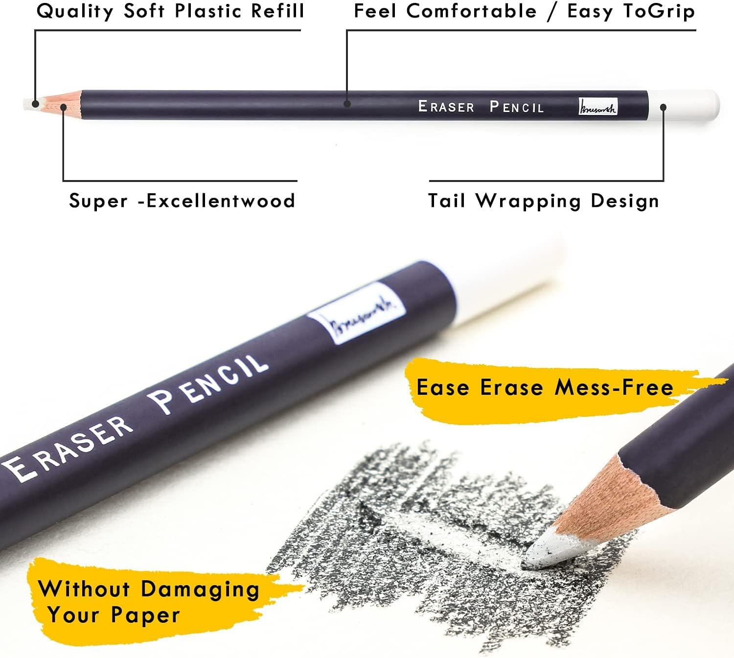 3pc Eraser Set – Fine Detail for Sketching, 3 Count (Pack of 1), 白色