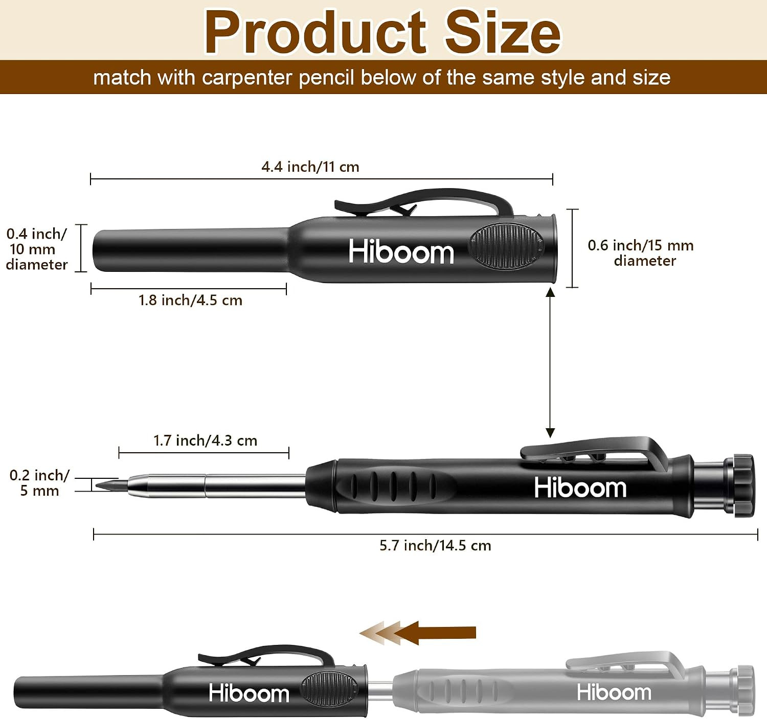 2 Pack Solid Carpenter Pencils with Pencil Cap and 18 Refills, Long Nose