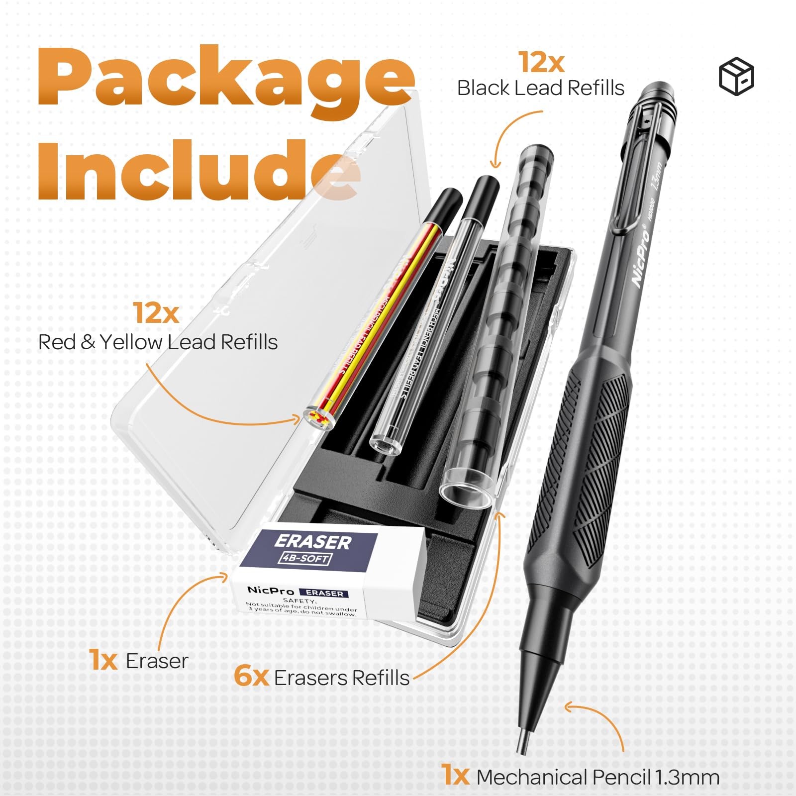 Nicpro 1.3mm Weatherproof Mechanical Pencil Set, HD1000 Metal 1 Pack, Black