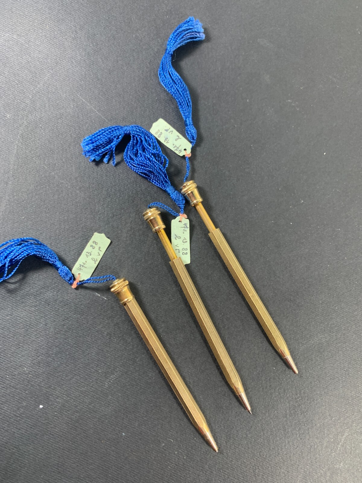 3x Art Deco Rolled Gold Propelling Mechanical Pencil Blue tassel