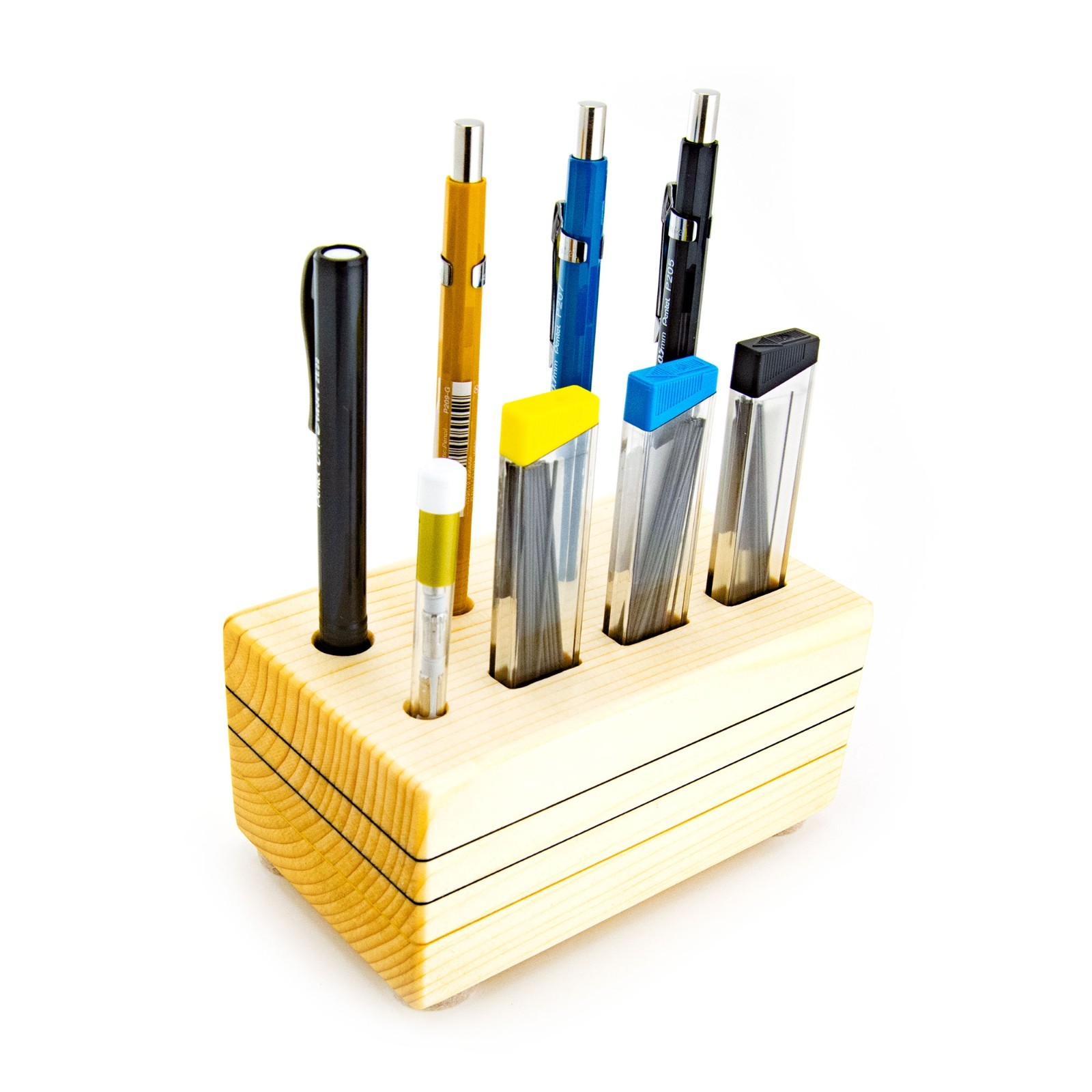 Pentel Sharp Mechanical Pencils Set Striped Wood Display Stand 0.5 0.7 0.9mm