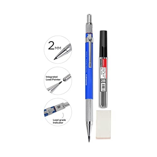 Mechanical Pencil Set 0.5mm & 2mm 2B Leads Blue Drafting Drawing Sketch Pens