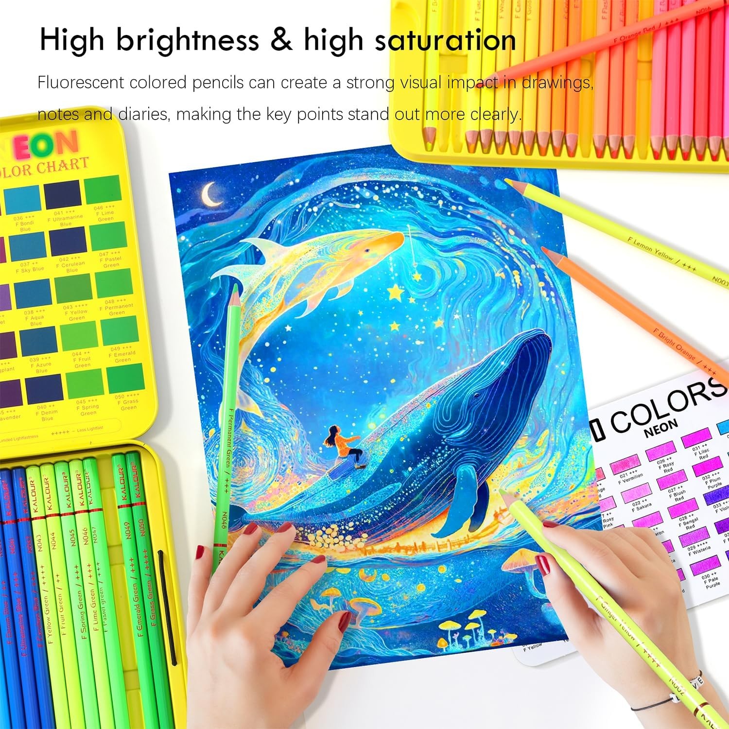 KALOUR PDAS 50 Neon Colored Pencils for 50 Count (Pack of 1), Multicolor