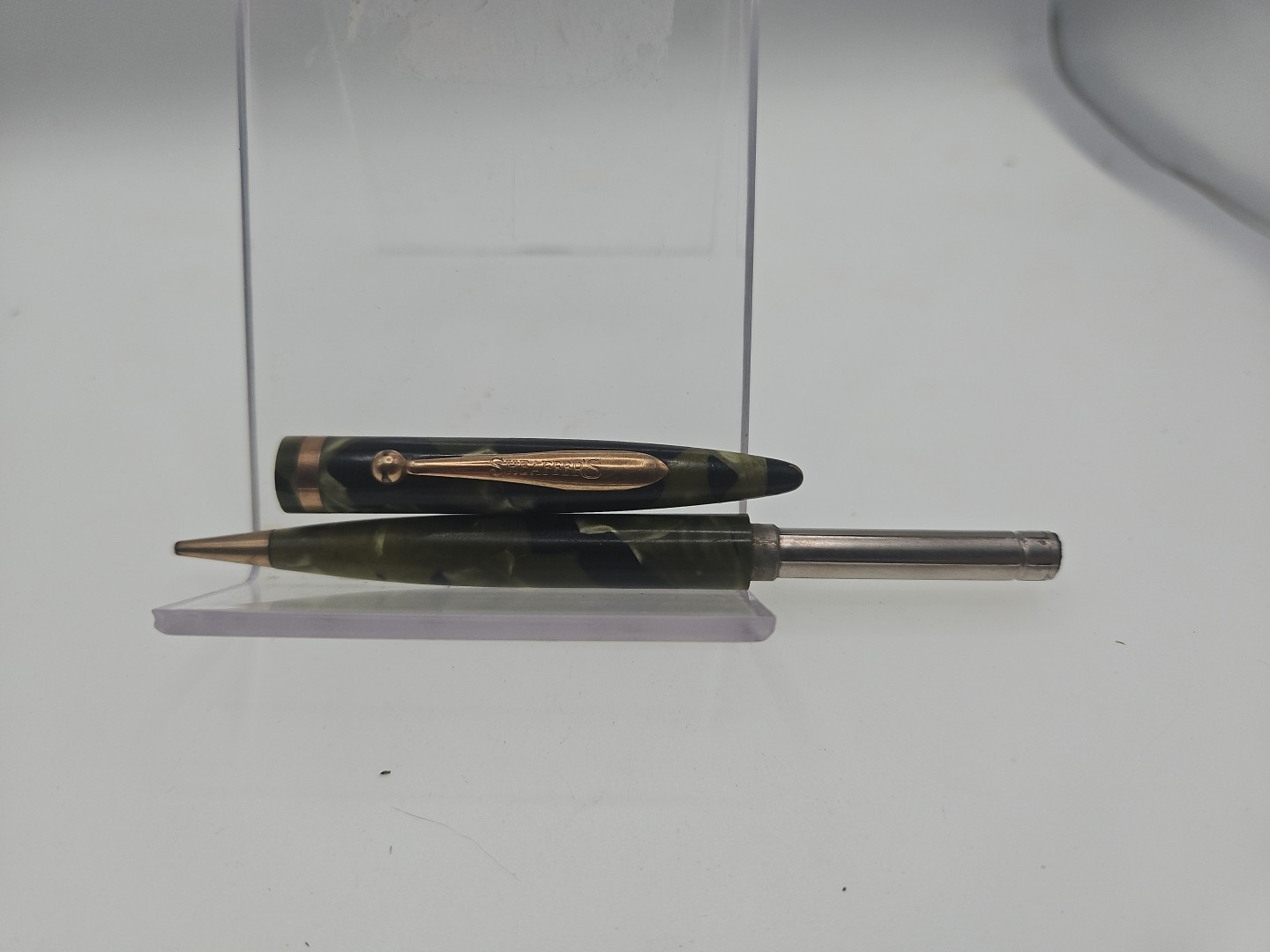 VINTAGE SHEAFFER GREEN Black MARBLE Retractable PENCIL