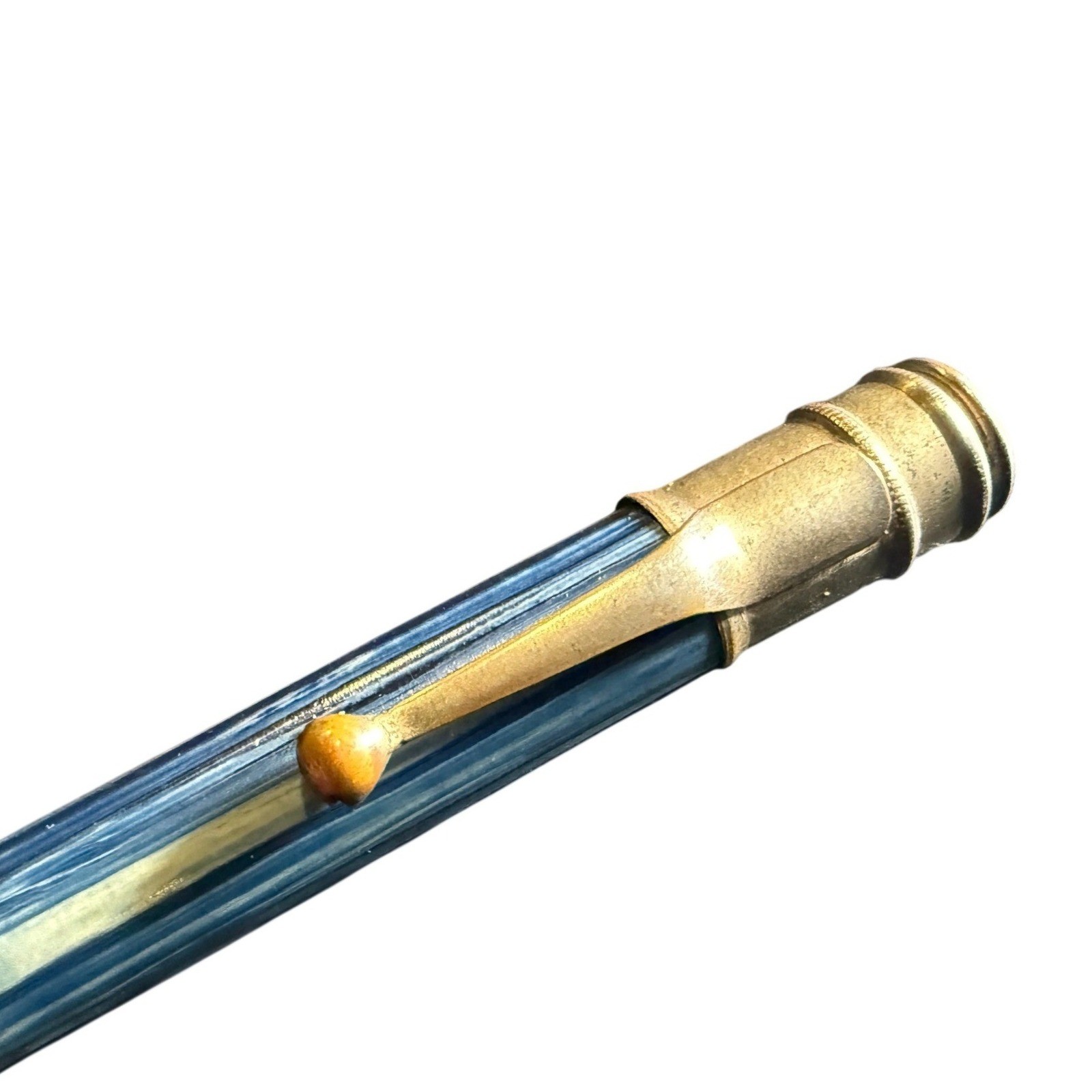 Vintage MCM Mechanical Pencil 14K GF Clip Gold Plated Blue Marbled Celluloid