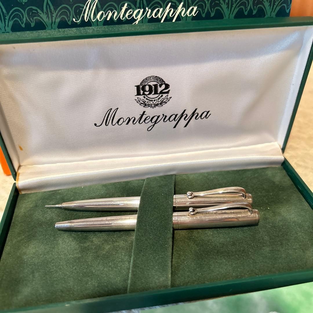 279◆Montegrappa Ballpoint Pen & Mechanical Pencil, 925 Sterling Silver, wi