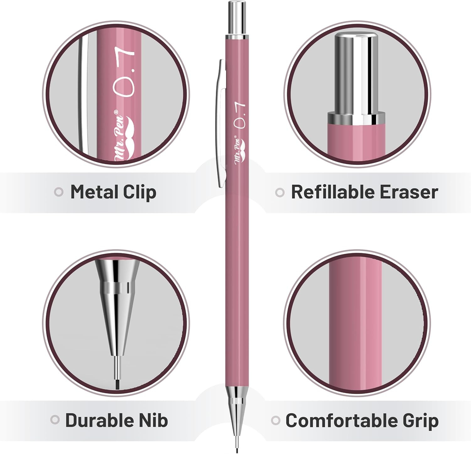 – Mechanical Pencil Set with Lead and Erasers Refills, 6 Pack, Boho Theme, 0.5Mm
