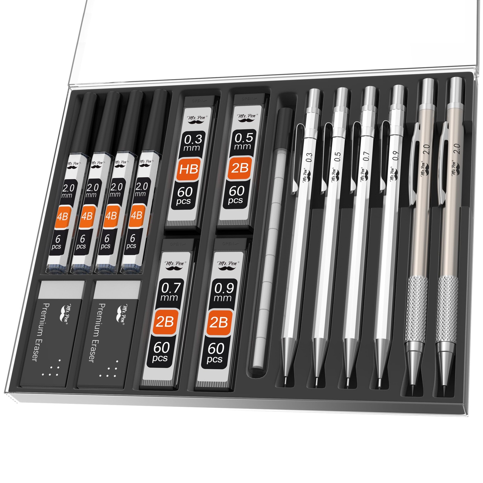 Mr. Pen- Metal Mechanical Pencil Set with Lead Refills & Erasers, 6 Pack | 5 Siz