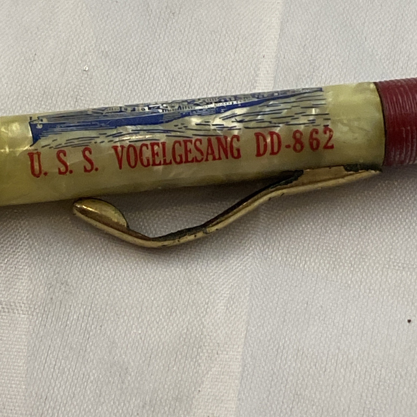 Sheaffer Pearlie Utility Red & Pearl Fineline USS Volelgesang DD-862 Pencil