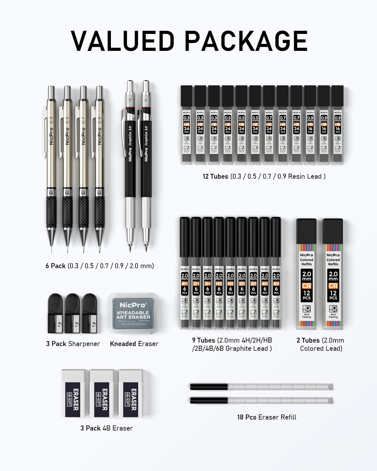 37PCS Art Mechanical Pencil Set, 4PCS Metal Drafting Pencil 0.3mm, 0.5 mm, 0….