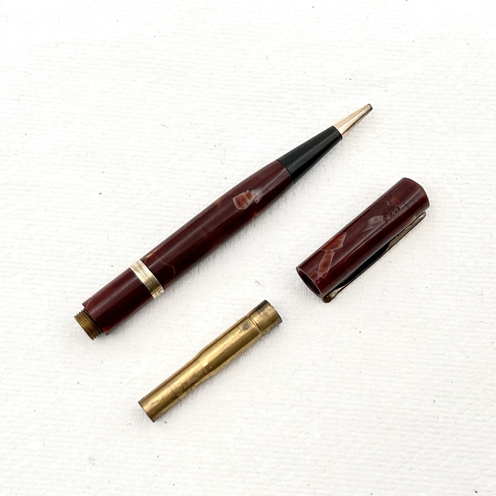 Waterman Mahogany Marble Celluloid Mechanical Pencil 5″ 1.1mm – Works