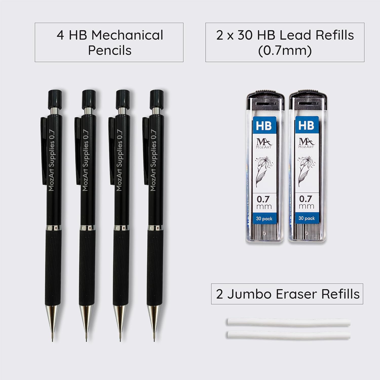 MozArt Mechanical Pencil 0.7mm Set with Case – With 2 x 30 HB Lead 0.7 Black