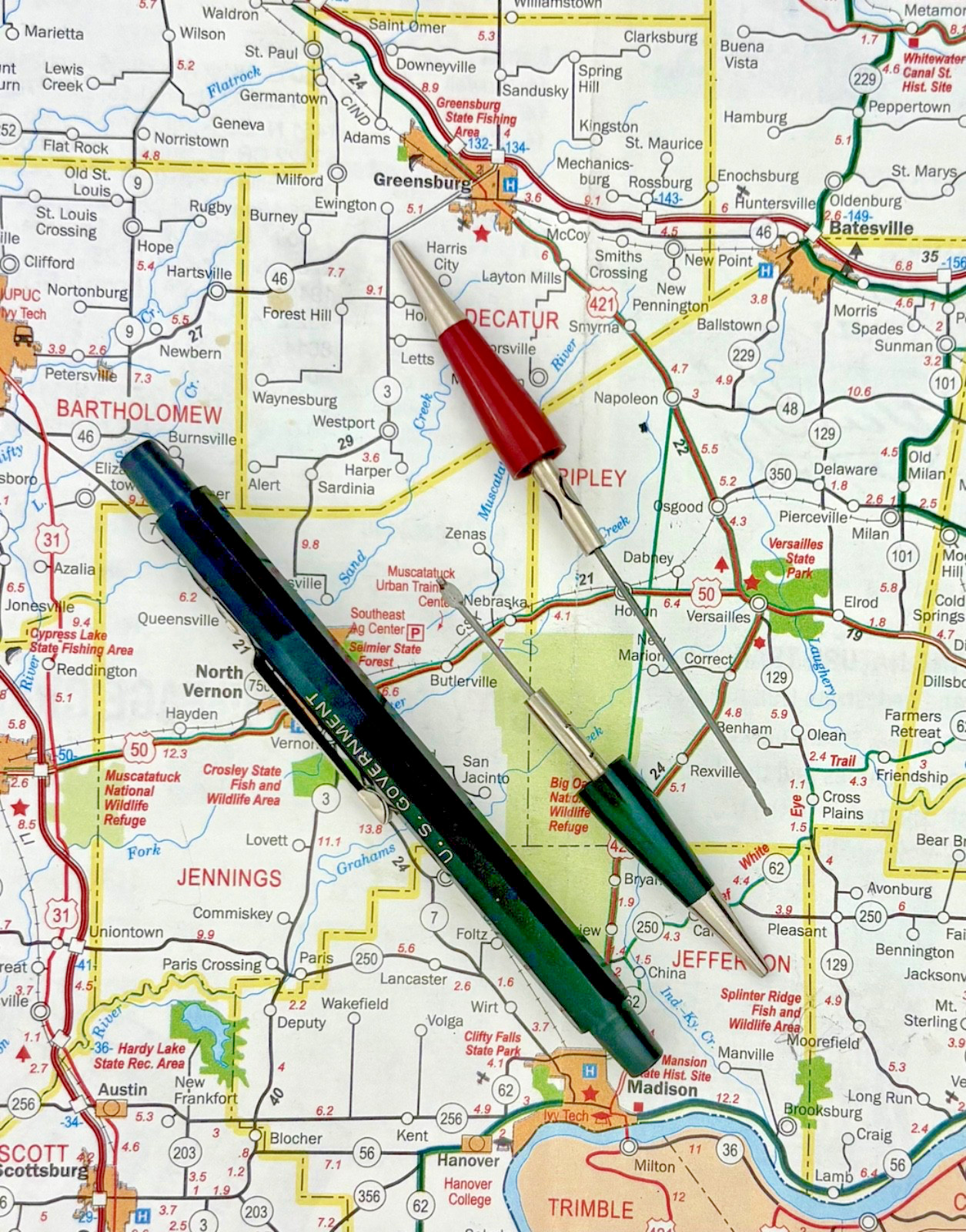 Vintage Autopoint Twinpoint Mechanical Pencil Red / Black leads – US Government