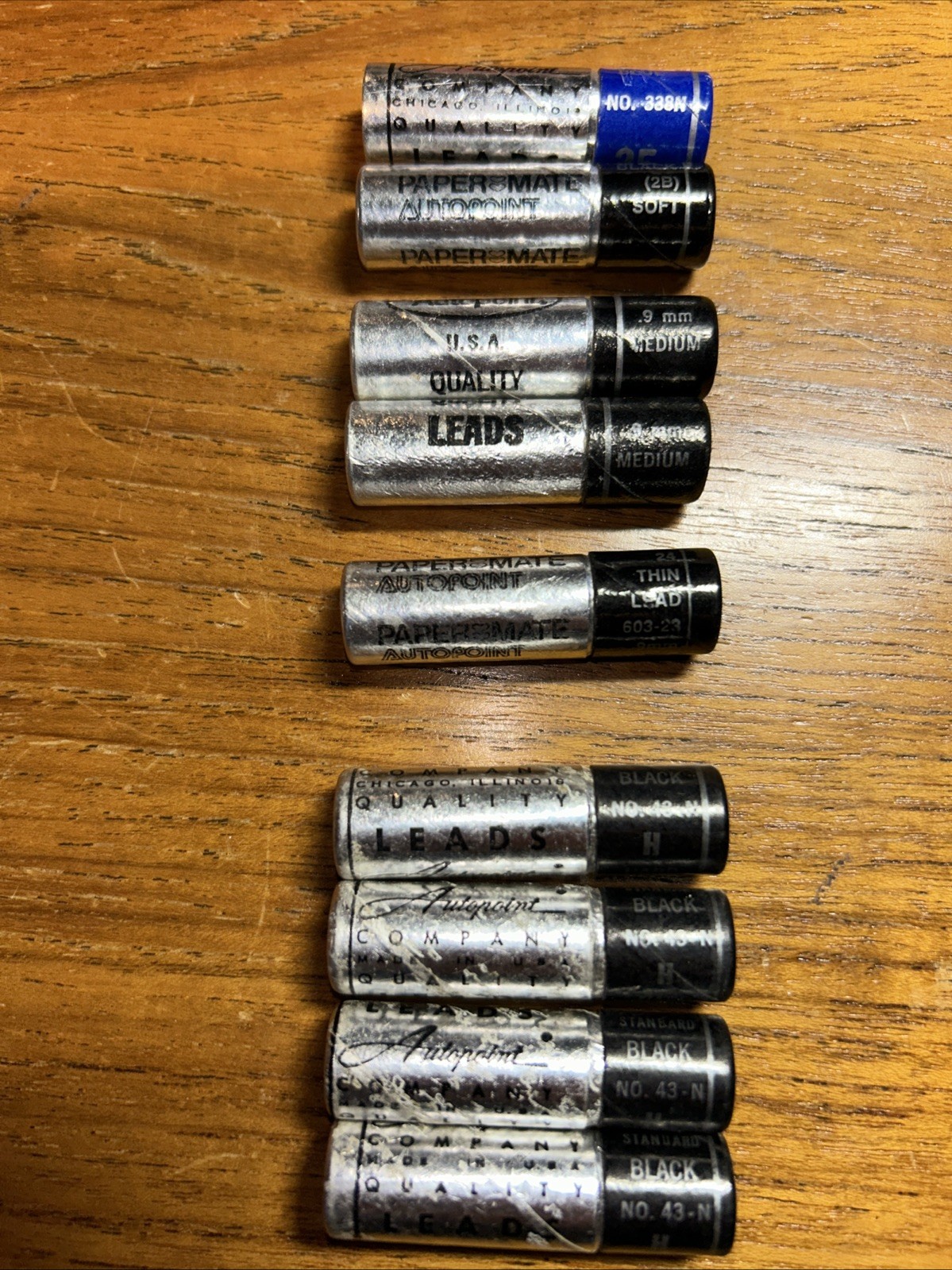 Lot 9 Autopoint Standard Leads No. 43N, 9mm 603-23, Medium, Soft 2B, 338n Blue