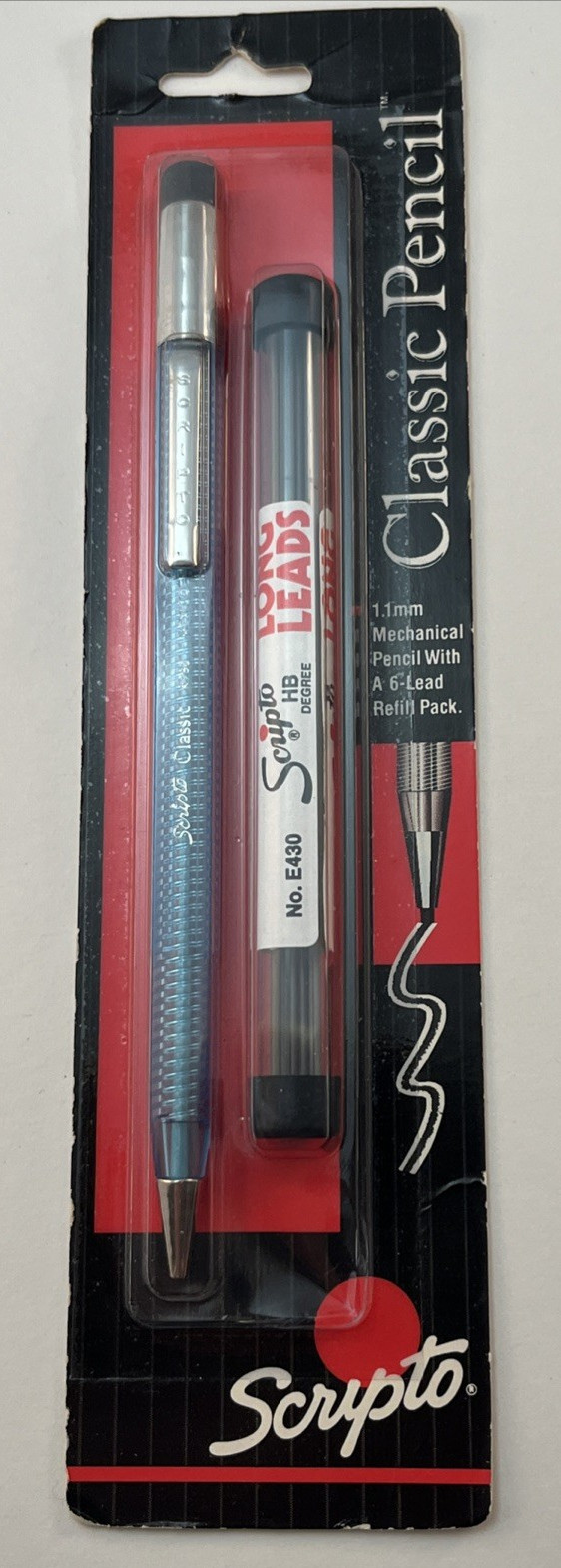 Vtg 1991 Scripto Classic Long Lead Pencil & Lead Pack NOS Blue Clear Rare New