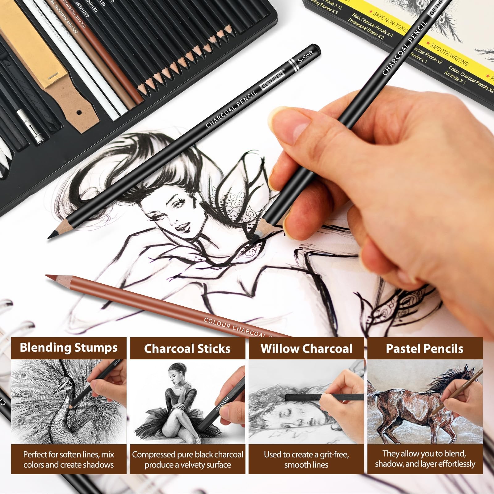GETHPEN Sketch Pencils for Drawing,34 1 Count (Pack of 34), 34 Pack – Black