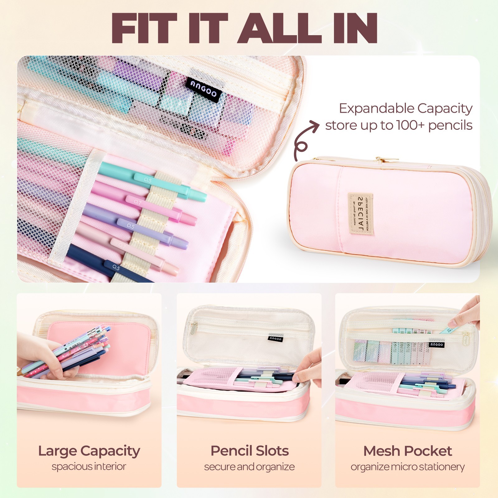 Nicpro 45PCS Aesthetic School Supplies, Pink Case, Pastel Pencils 0.5-2mm