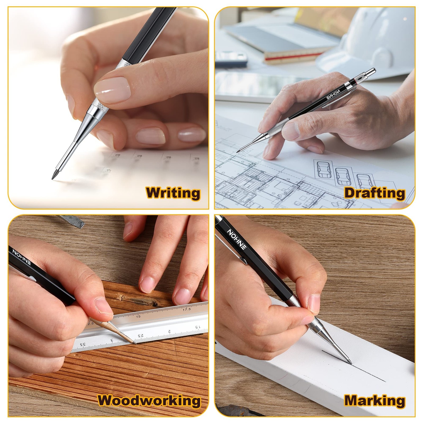 Enhon 2mm Mechanical Carpenter Pencil Set with 12 Marker Refills and Sharpener,