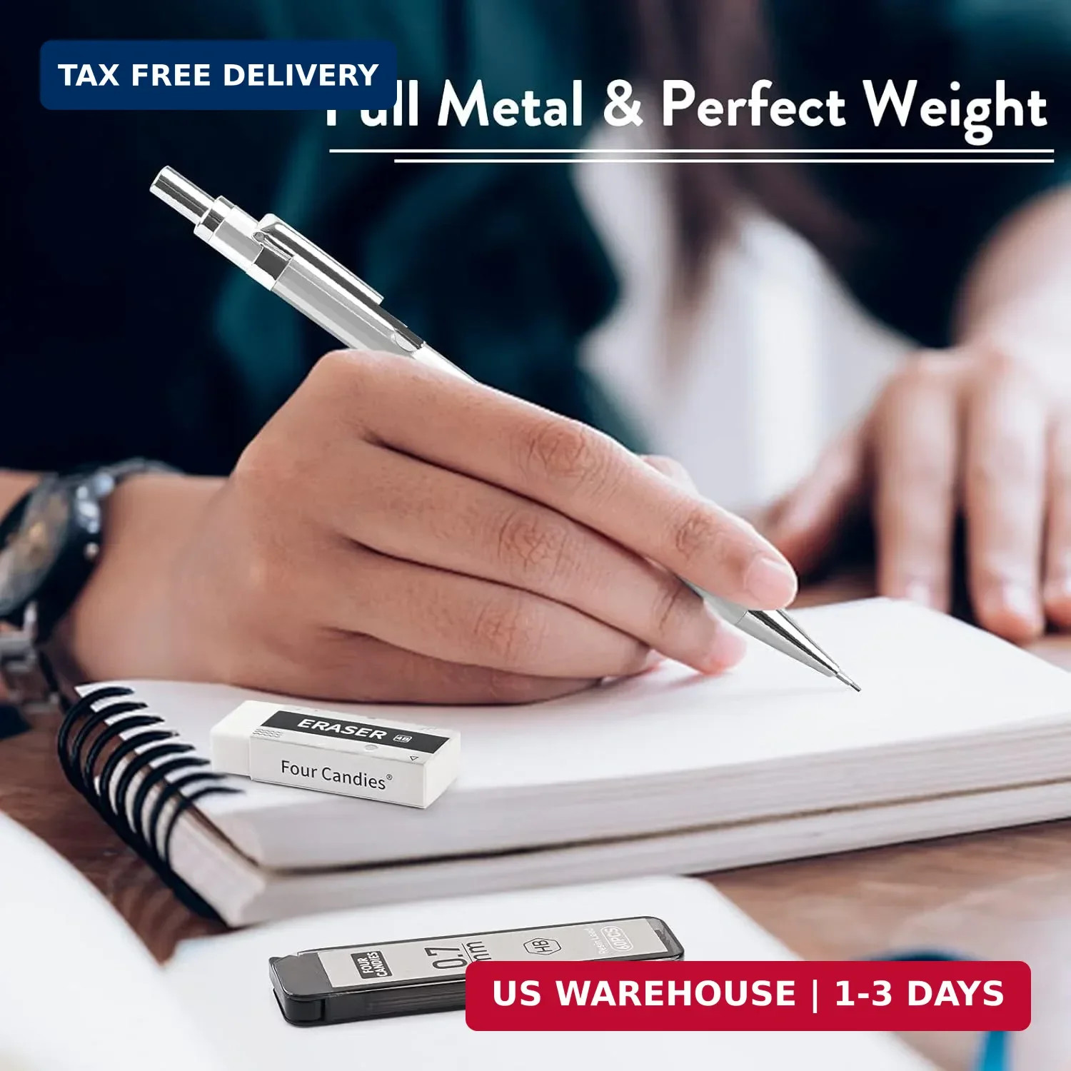 0.7Mm Mechanical Pencil Set with Case – 4PCS Metal Mechanical Pencils, 8 Tubes H